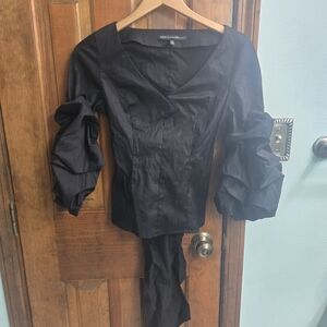 White House Black Market Black Ruffled Sleeve Blouse